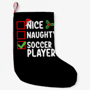 Calcetín Navideño Pequeño Jugador de fútbol agradable y travieso vacaciones