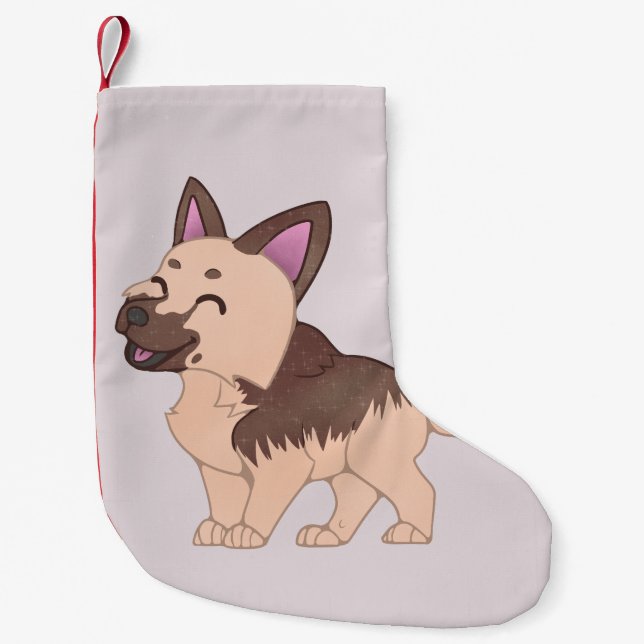 Calcetín Navideño Pequeño Kawaii German Shepherd Dog (Anverso)
