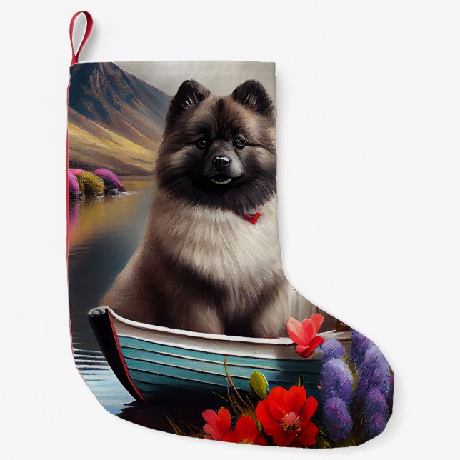 Calcetín Navideño Pequeño Keeshond sobre un remo: una aventura escénica (Anverso)