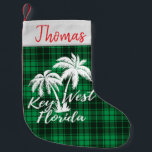Calcetín Navideño Pequeño Key West Florida Palm Trees Beach Green Plaid<br><div class="desc">Pequeños Navidades del Oeste de la Florida. Disfrute de unas vacaciones en la playa de Navidades en Florida. Colgar estas preciosas medias junto a la chimenea para un surtido lleno de artículos en la mañana de los Navidades.</div>
