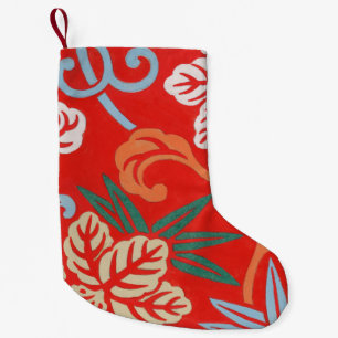 Calcetín Navideño Pequeño Kimono japonés rojo hawaiano: Floral vintage