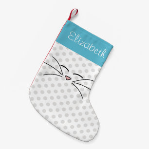Calcetín Navideño Pequeño Kitty Face Blue and Silver Personalizado