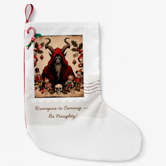 Calcetín Navideño Pequeño Krampus Is Coming – Be Naughty! | Dark Humor Chris (Anverso)