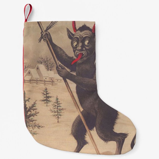 Calcetín Navideño Pequeño Krampus Kidnap People Ski Switch Winter (Anverso)