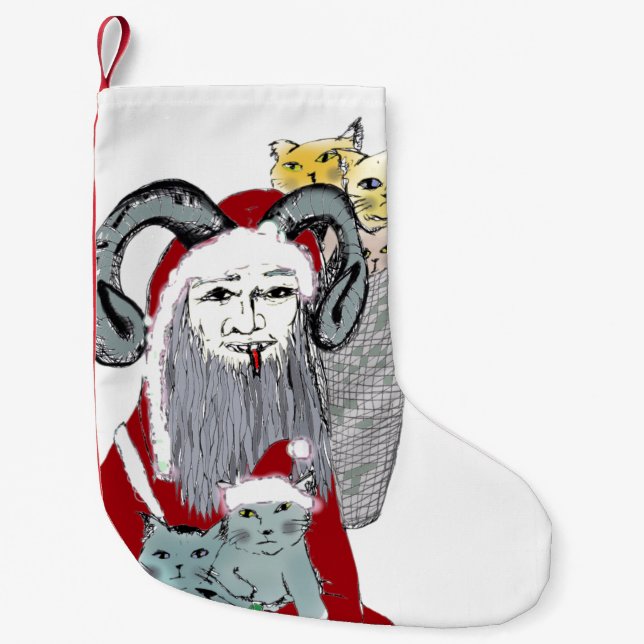 Calcetín Navideño Pequeño Krampus que roba gatitos en navidad (Anverso)