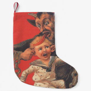 Calcetín Navideño Pequeño Krampus Rojo Tirando de las Orejas de los Niños