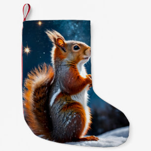 Calcetín Navideño Pequeño La ardilla roja en la nieve