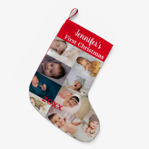 Calcetín Navideño Pequeño La primera Navidad del bebé Collage de fotos perso