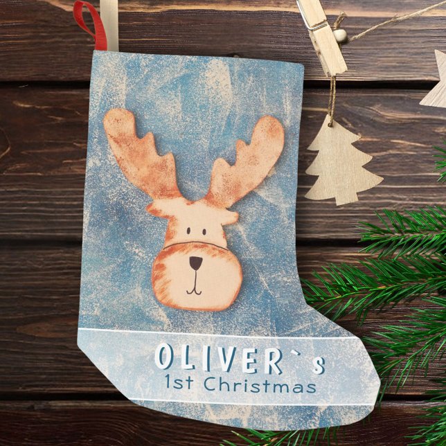 Calcetín Navideño Pequeño La primera Navidad del bebe de venado lindo (Subido por el creador)