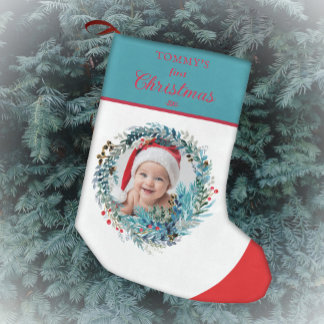 Calcetín Navideño Pequeño La primera ola de acuarela navideña del bebé