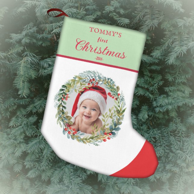 Calcetín Navideño Pequeño La primera ola de acuarela navideña del bebé (Subido por el creador)