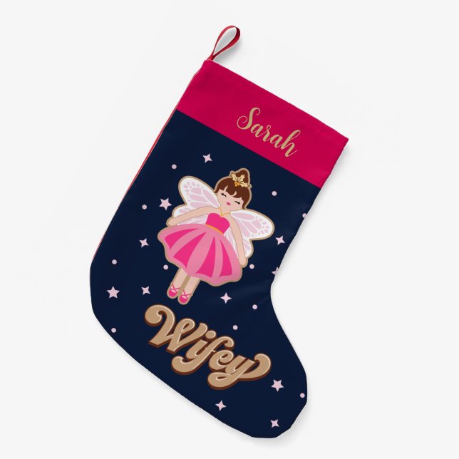 Calcetín Navideño Pequeño La princesa desnuda Fairy Hubby Wifey (Frente (Colgado))