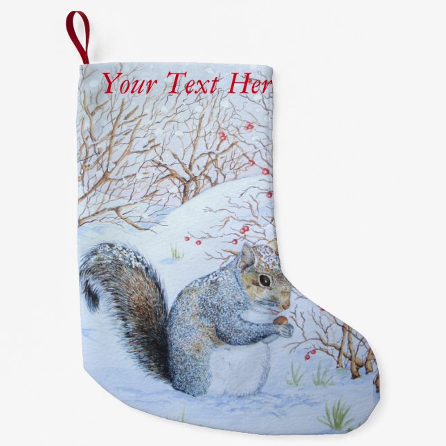 Calcetín Navideño Pequeño la vida salvaje de la nieve de la ardilla gris lin (Anverso)