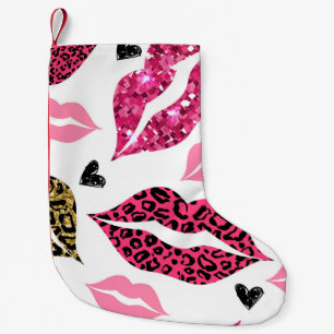 Calcetín Navideño Pequeño Labios brillantes: Patrón de moda Leopard