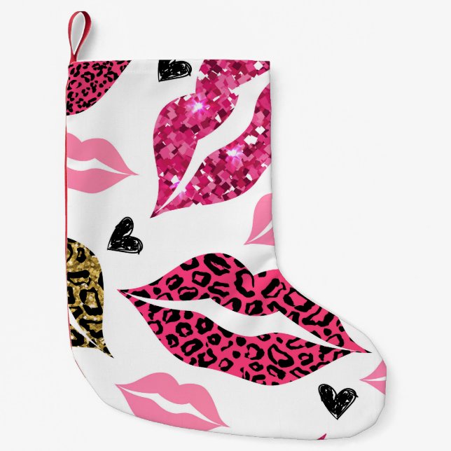 Calcetín Navideño Pequeño Labios brillantes: Patrón de moda Leopard (Anverso)