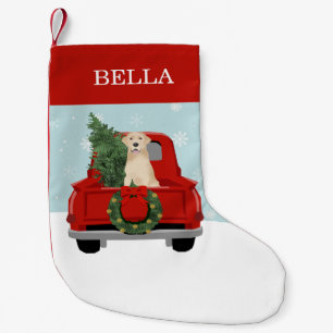 Calcetín Navideño Pequeño Labrador Amarillo Navidad Camión Rojo Nombre Perso