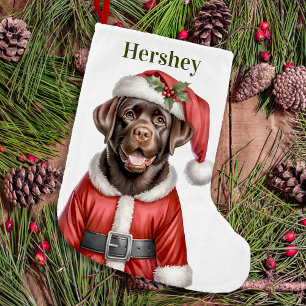 Calcetín Navideño Pequeño Labrador de chocolate lindo cachorro perro de Sant