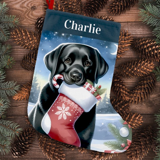 Calcetín Navideño Pequeño Labrador festivo recuperador perro negro de vacaci (Subido por el creador)