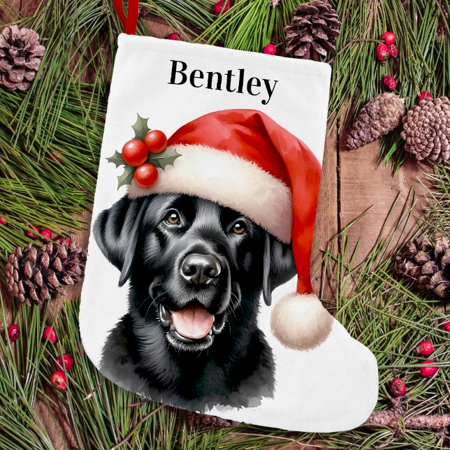 Calcetín Navideño Pequeño Labrador negro recuperador lindo perro festivo (Subido por el creador)