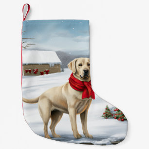 Calcetín Navideño Pequeño Labrador: Perro recuperado en Navidades de nieve