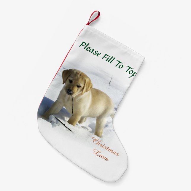 Calcetín Navideño Pequeño Labrador Recuperador Navidades de Cachorros (Frente (Colgado))