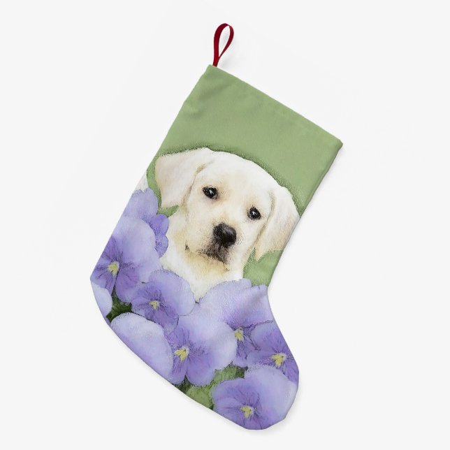 Calcetín Navideño Pequeño Labrador Recuperador Pintura de Cachorro Original  (Frente (Colgado))