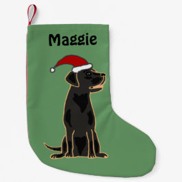 Calcetín Navideño Pequeño Labrador retriever negro en navidad del gorra de