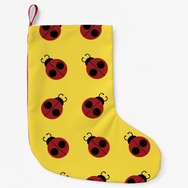 Calcetín Navideño Pequeño Ladybug 60s retro fresco amarillo (Anverso)