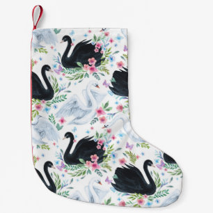 Calcetín Navideño Pequeño Lago Swan: Patrón Pastel de acuarela.