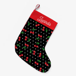 Calcetín Navideño Pequeño Las cerezas rojas y los puntos de polka retro los 
