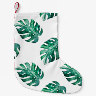 Calcetín Navideño Pequeño Las hojas de Monstera. Patrón de ilustracion tropi