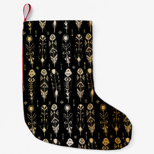 Calcetín Navideño Pequeño Las plumas de oro texturadas al estilo tribal. Sin