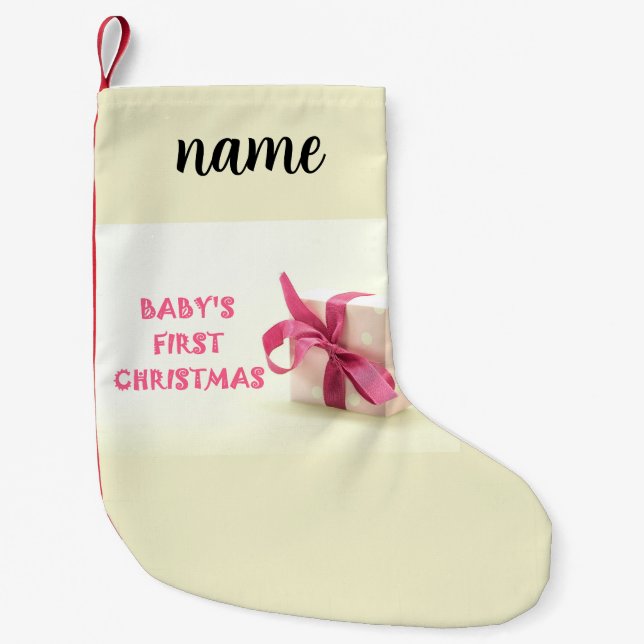 Calcetín Navideño Pequeño las primeras navidades del bebé rosadas (Anverso)