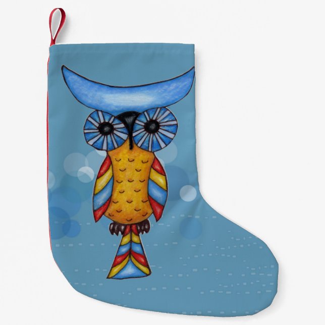 Calcetín Navideño Pequeño Lechuza colorida (Anverso)