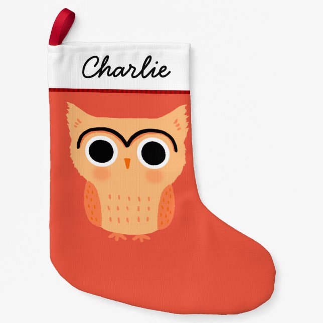 Calcetín Navideño Pequeño Lechuza Unibrow | Funny Cute Owl Holiday (Anverso)