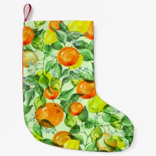 Calcetín Navideño Pequeño Lemones acuarelas, flores, patrón cítrico.