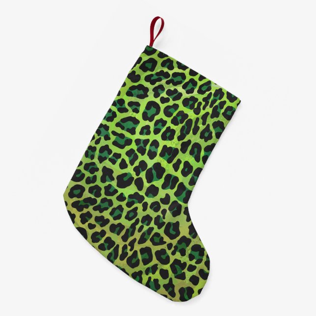 Calcetín Navideño Pequeño Leopard Black and Green Print (Frente (Colgado))