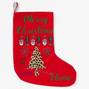 Calcetín Navideño Pequeño Leopard Christmas Trees with Santas Thunder_Cove
