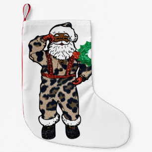 Calcetín Navideño Pequeño leopardo africano santa claus