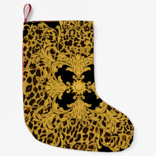 Calcetín Navideño Pequeño Leopardo barroco, impresión de animales orgánicos