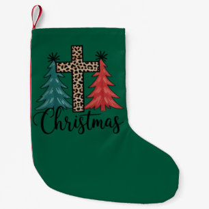 Calcetín Navideño Pequeño Leopardo Cruz Árboles de Navidad Cristiano 