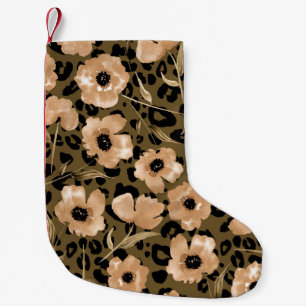 Calcetín Navideño Pequeño Leopardo floral acuarela: patrón infinito