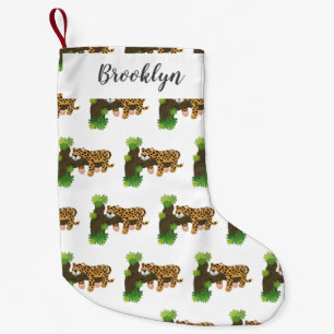 Calcetín Navideño Pequeño Leopardo lindo durmiendo en un ilustracion de pers