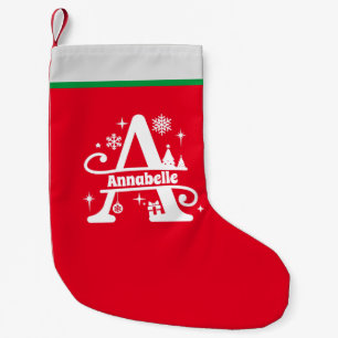 Calcetín Navideño Pequeño Letra A Navidades Monograma Nombre inicial Rojo Bl