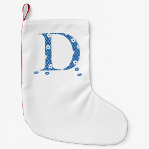 Calcetín Navideño Pequeño Letra de patrón de flor D(azul)