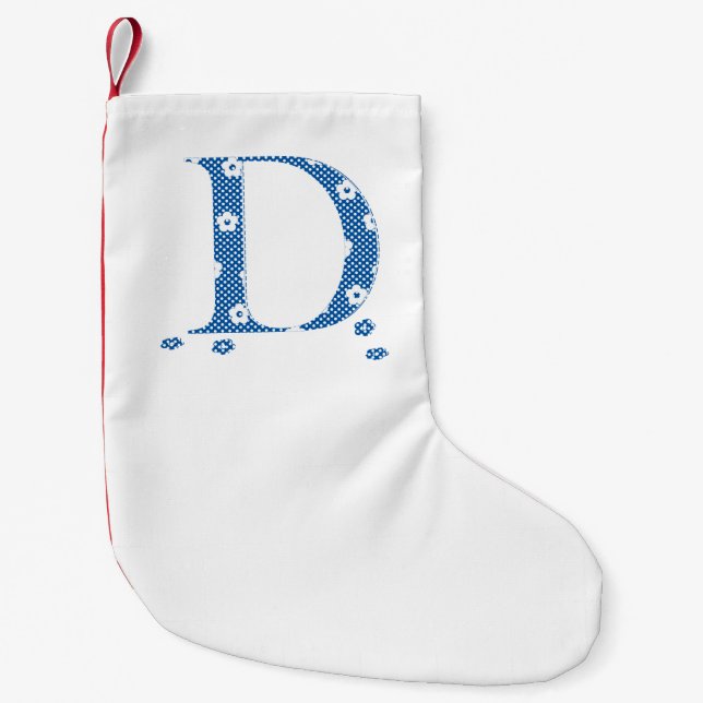 Calcetín Navideño Pequeño Letra de patrón de flor D(azul) (Anverso)