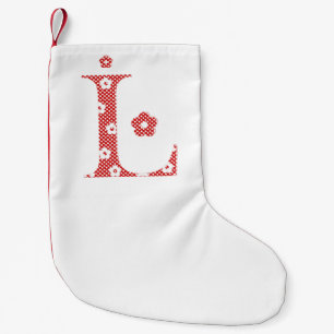 Calcetín Navideño Pequeño Letra de patrón de flor L(roja)