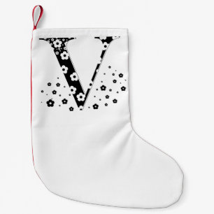 Calcetín Navideño Pequeño Letra de patrón de flor V