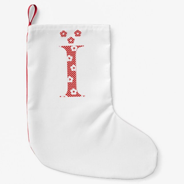 Calcetín Navideño Pequeño Letra del patrón de flor I (rojo) (Anverso)