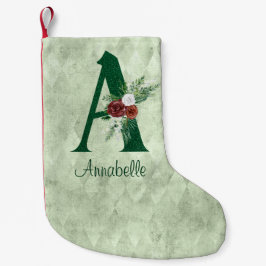 Calcetín Navideño Pequeño Letra floral de invierno ilustrada a personalizada